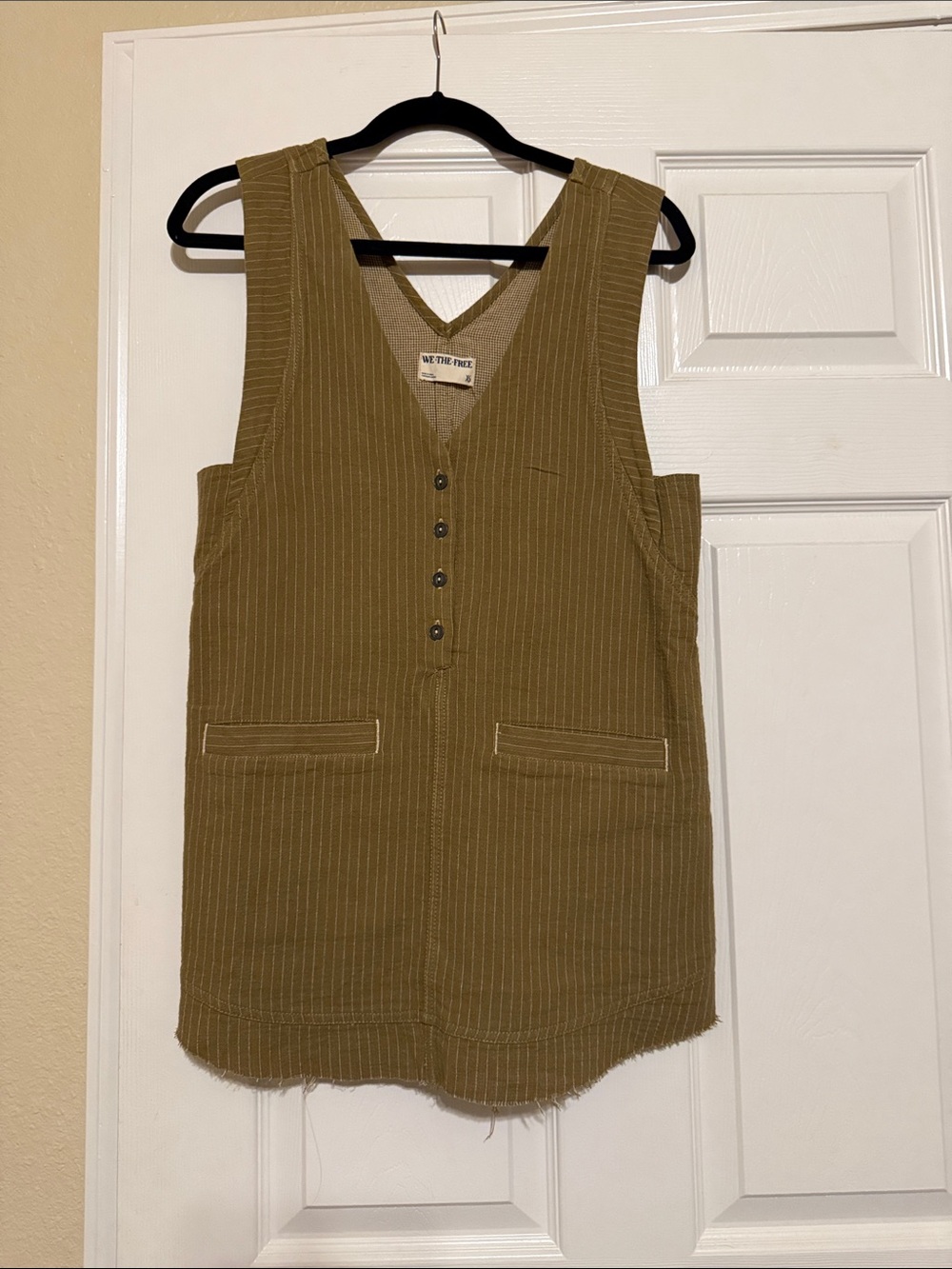 Free People Olive Pinstripe V-Neck Mini Dress